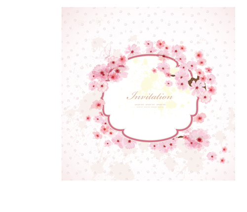 Pink flower invitation background vector material 02