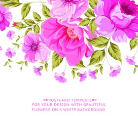 Pink flowers vintage card vector 02