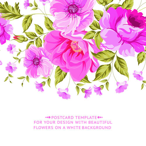 Pink flowers vintage card vector 02