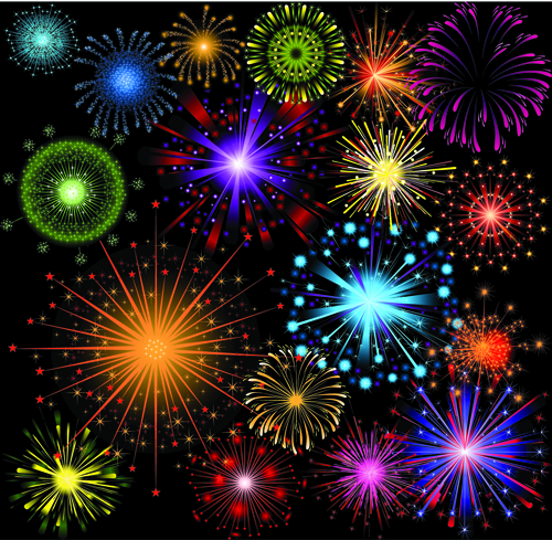 Pretty fireworks holiday elements vector 01