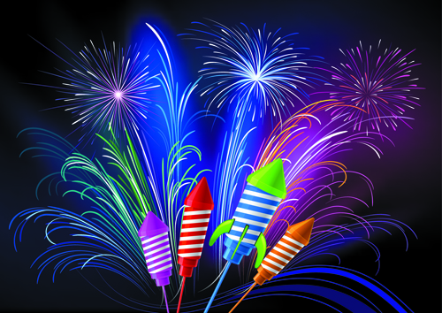 Pretty fireworks holiday elements vector 03