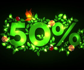 Promo with green leaf shiny background