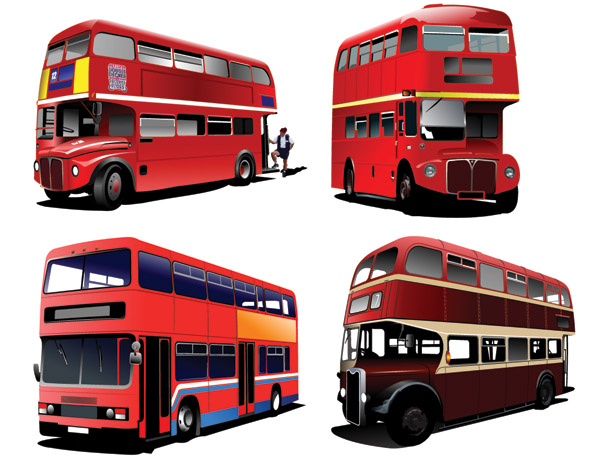 Realistic buses urban vector set 02