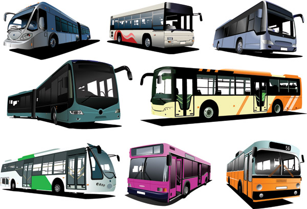 Realistic buses urban vector set 03