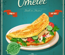 Retro advertising poster omelet food vector 01