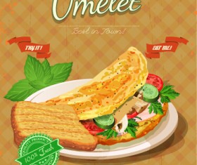 Retro advertising poster omelet food vector 02
