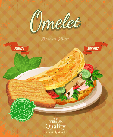 Retro advertising poster omelet food vector 02