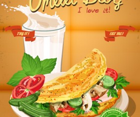 Retro advertising poster omelet food vector 03