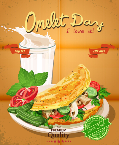 Retro advertising poster omelet food vector 03