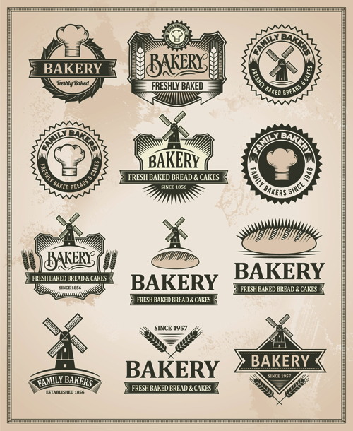 Retro bakery labels vector set 01
