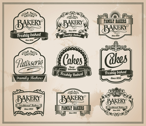 Retro bakery labels vector set 02