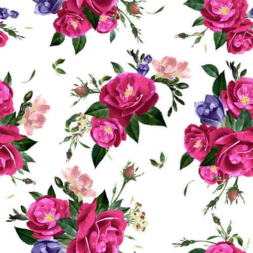 Retro beautiful roses vector seamless pattern 01