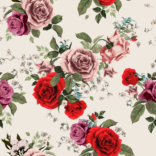 Retro beautiful roses vector seamless pattern 02