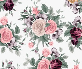 Retro beautiful roses vector seamless pattern 04