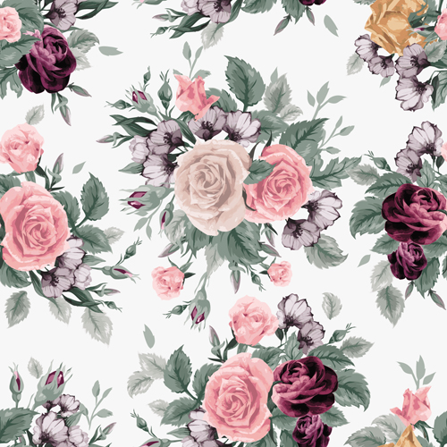 Retro beautiful roses vector seamless pattern 04
