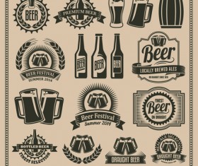 Retro beer labels graphic set vector 01