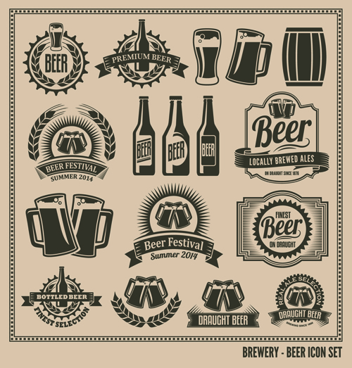 Retro beer labels graphic set vector 01