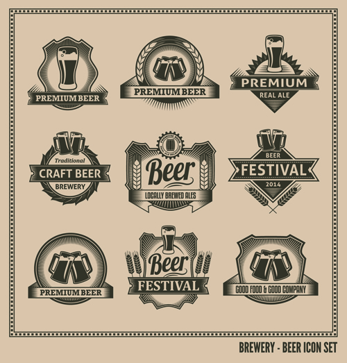 Download Retro beer labels graphic set vector 02 free download