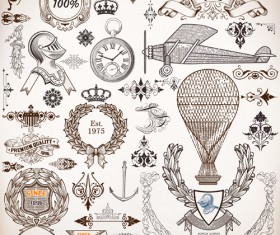 Retro decor with ribbons labels and elements vector