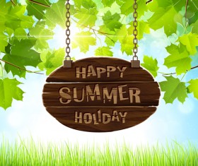 Summer green leaves with sunlight vector background 01