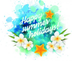 Summer holidays elements with grunge background vector 01