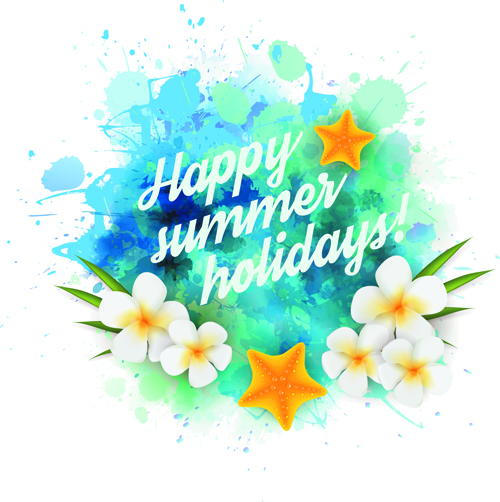 Summer holidays elements with grunge background vector 01