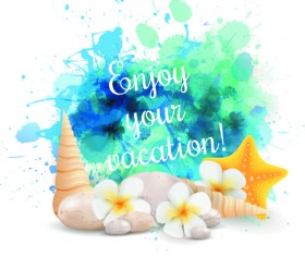 Summer holidays elements with grunge background vector 02