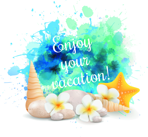 Summer holidays elements with grunge background vector 02