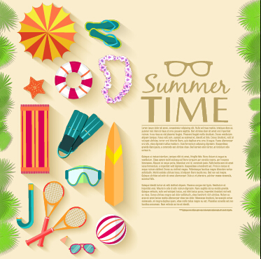 Summer travel elements set vector background 04