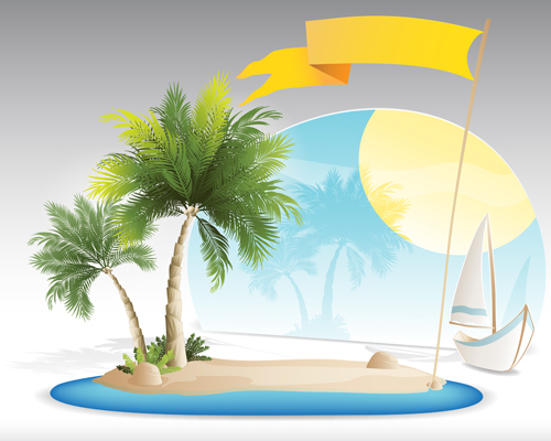 Summer tropical island travel background vector 01