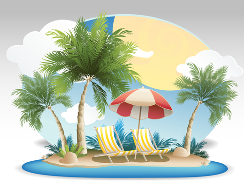 Summer tropical island travel background vector 06