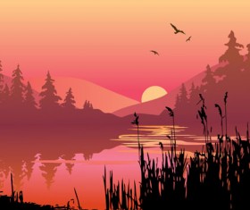 Sunset landscapes beautiful vector background 01