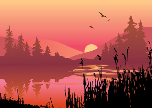 Sunset landscapes beautiful vector background 01