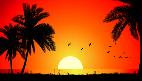Sunset landscapes beautiful vector background 03