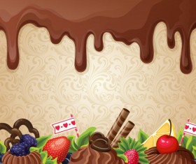 Sweet with drop chocolate background set vector 04