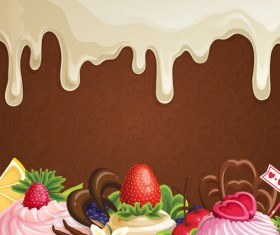 Sweet with drop chocolate background set vector 06