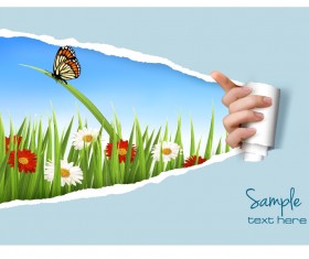 Torn paper with natural background vector