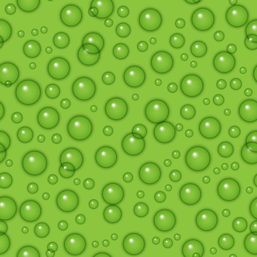 Gotas de agua transparente con patrón transparente de vector de fondo verde