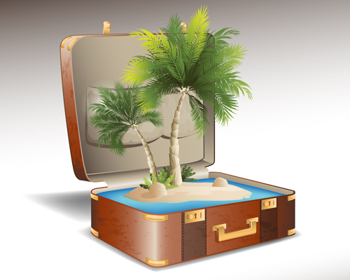 Travel elements and suitcase creative background set 01