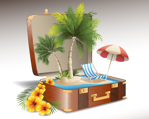 Travel elements and suitcase creative background set 03