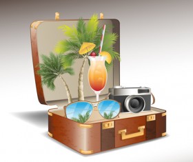 Travel elements and suitcase creative background set 04