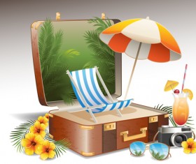 Travel elements and suitcase creative background set 05