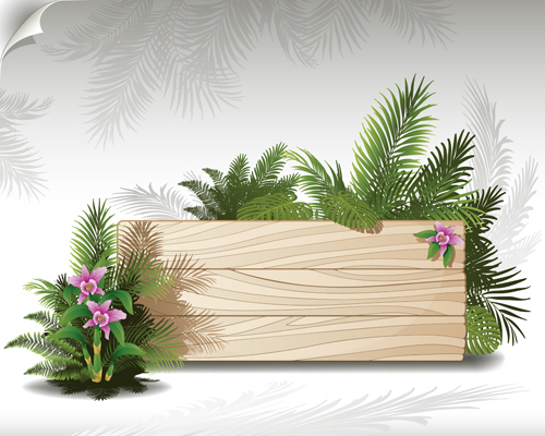 Tropical plants with billboard vector design 01