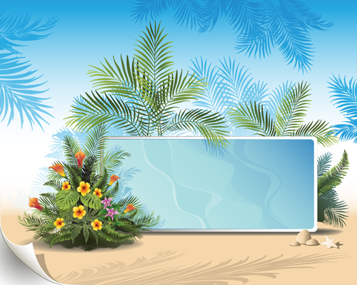 Tropical plants with billboard vector design 03