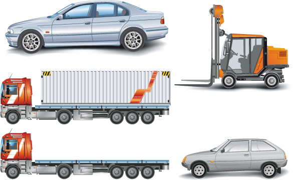 Trucks with car and forklift vector