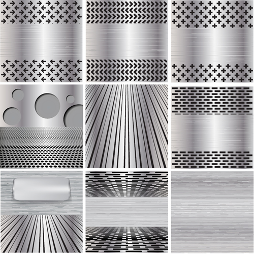 Various metal style background set vector 03