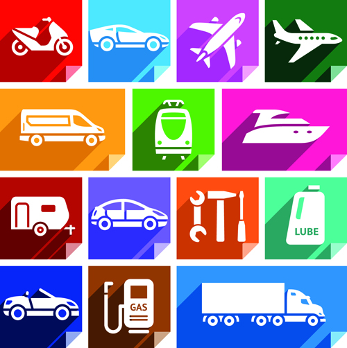 Various transport icons set vector 01