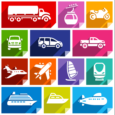 Various transport icons set vector 02