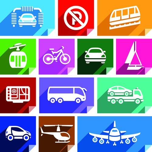 Various transport icons set vector 03