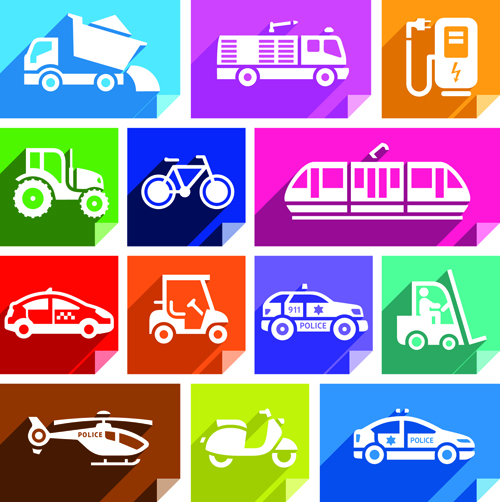 Various transport icons set vector 07